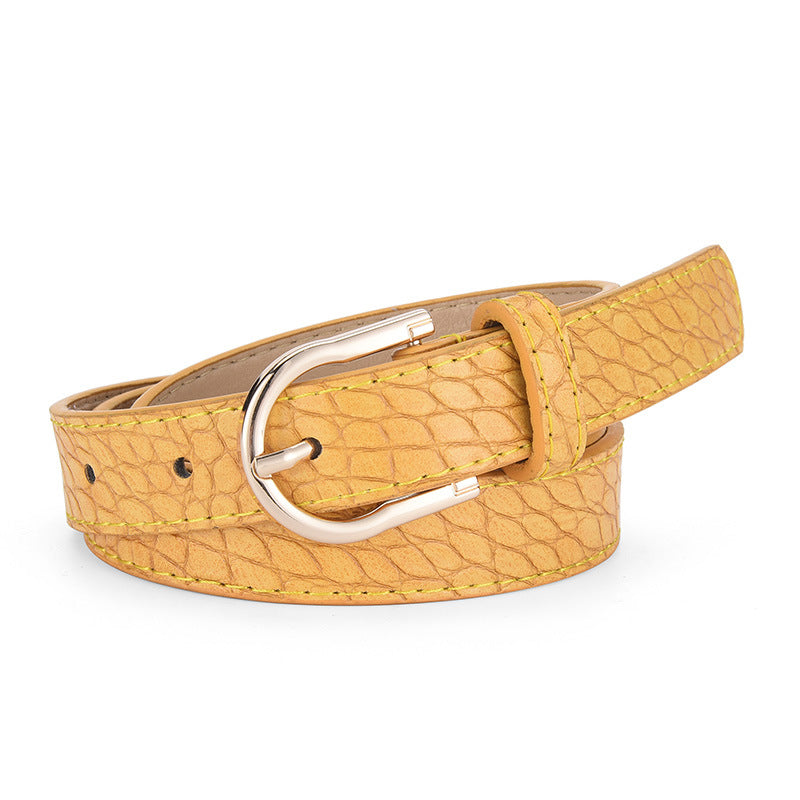 Women's French Retro Stone Pattern Gold Buckle Fashionable Belts