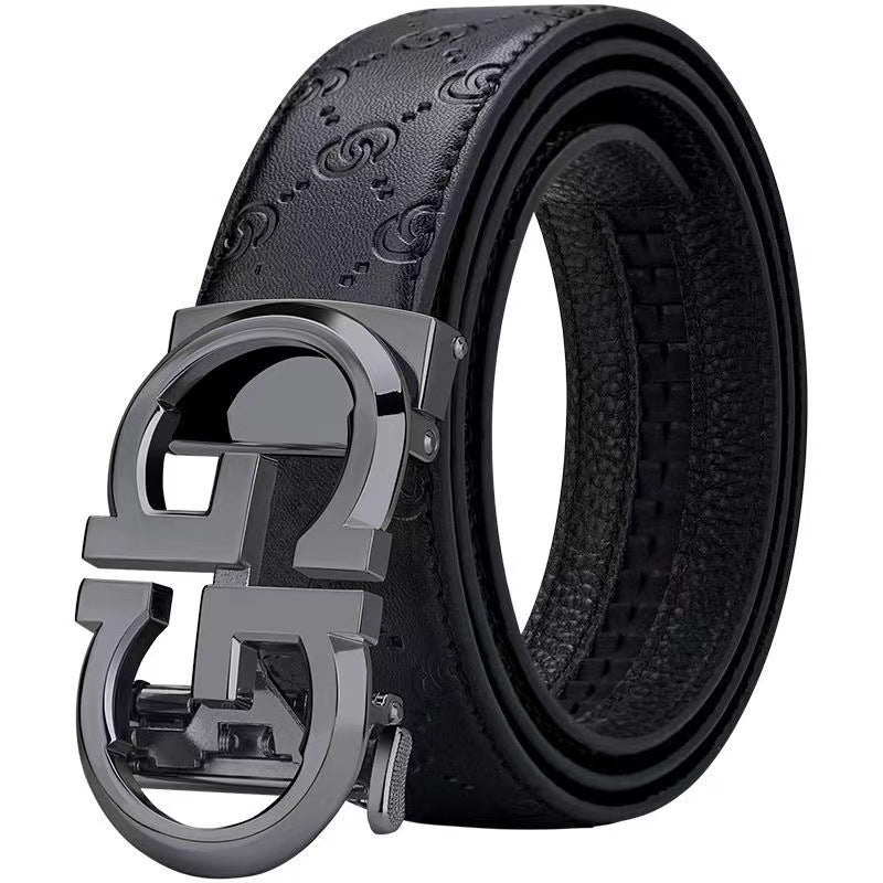 Men's Alloy Letter Automatic Buckle Cowhide Embossed Belts