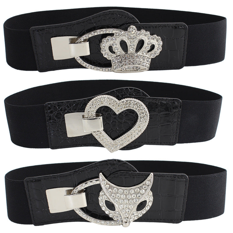 Women's Pair Of Buckles Elastic Waist Seal Fashion Dress Decoration Belts