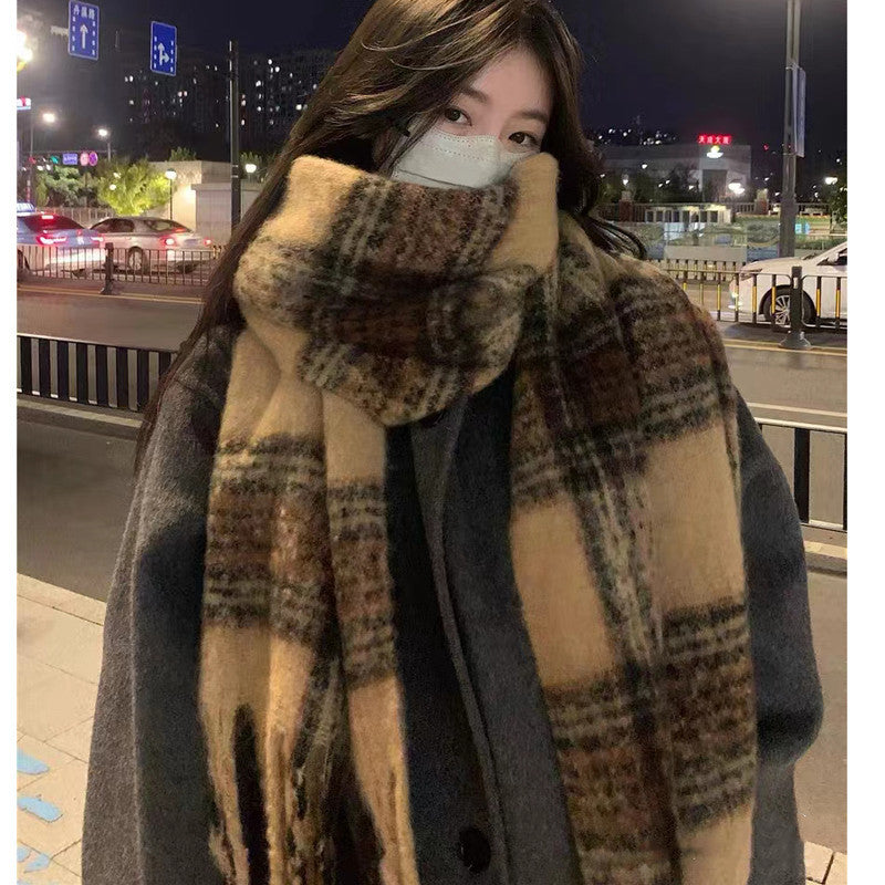 Women's Yu Winter Plaid Thickened Live Scarfs