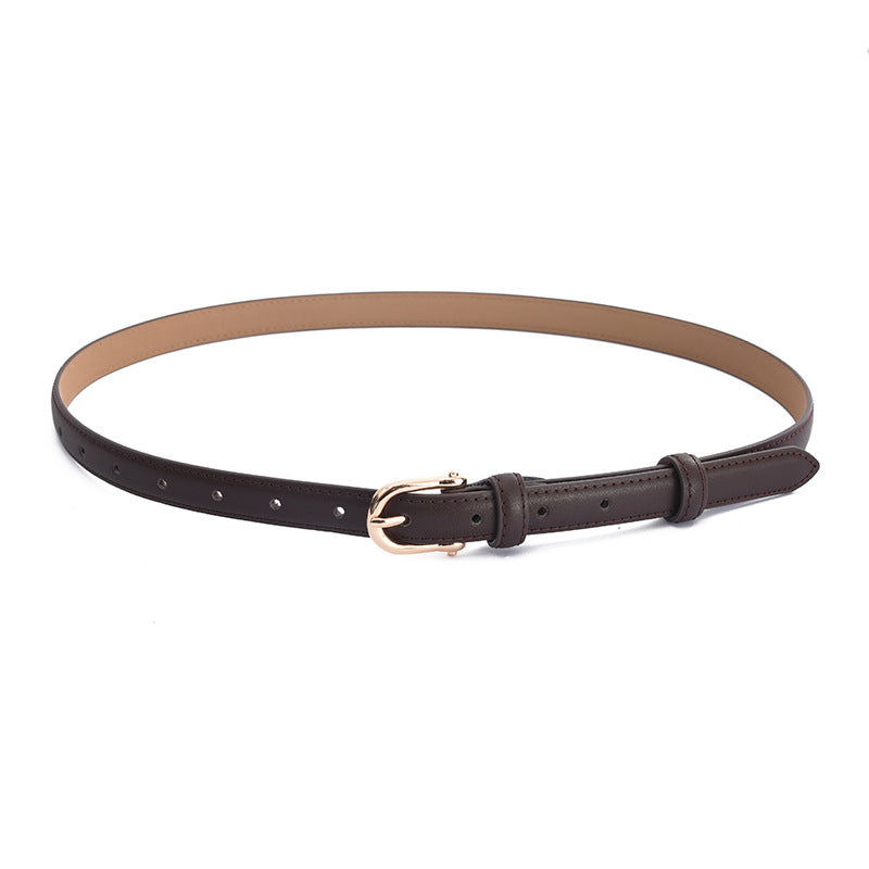 Women's Summer Cowhide Buckle Thin Simple Style Decorative Belts