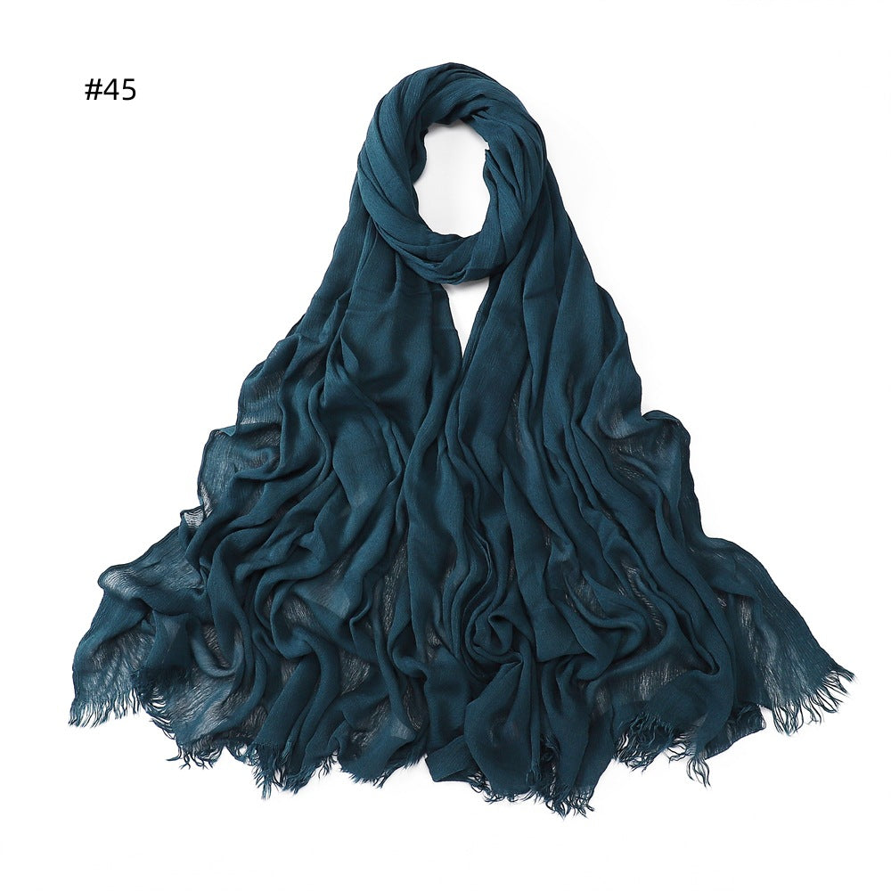 Women's Pleated Solid Color Rayon Split Breathable Scarfs