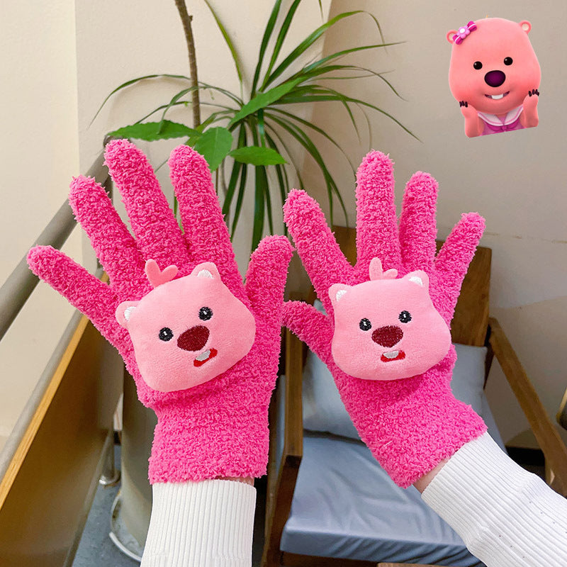 Cute Little Beaver Plush Coral Fleece Gloves