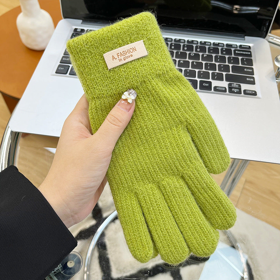 Women's Knitted Knitting Wool Winter Cold Protection Thickening Fleece-lined Candy Gloves