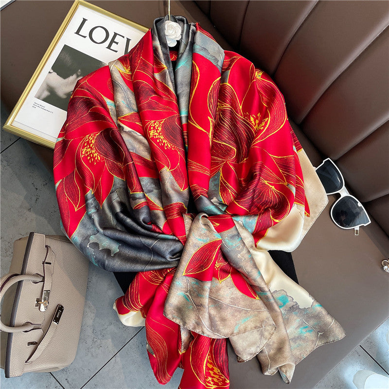 Women's Silk Outer Wear Artificial Fashion Flower Scarfs