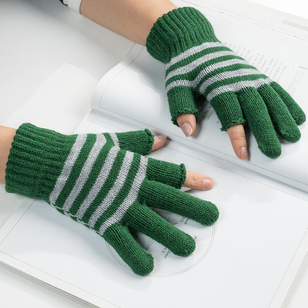 Women's & Men's Fingers Touch Screen Striped Knitted Knitting Gloves