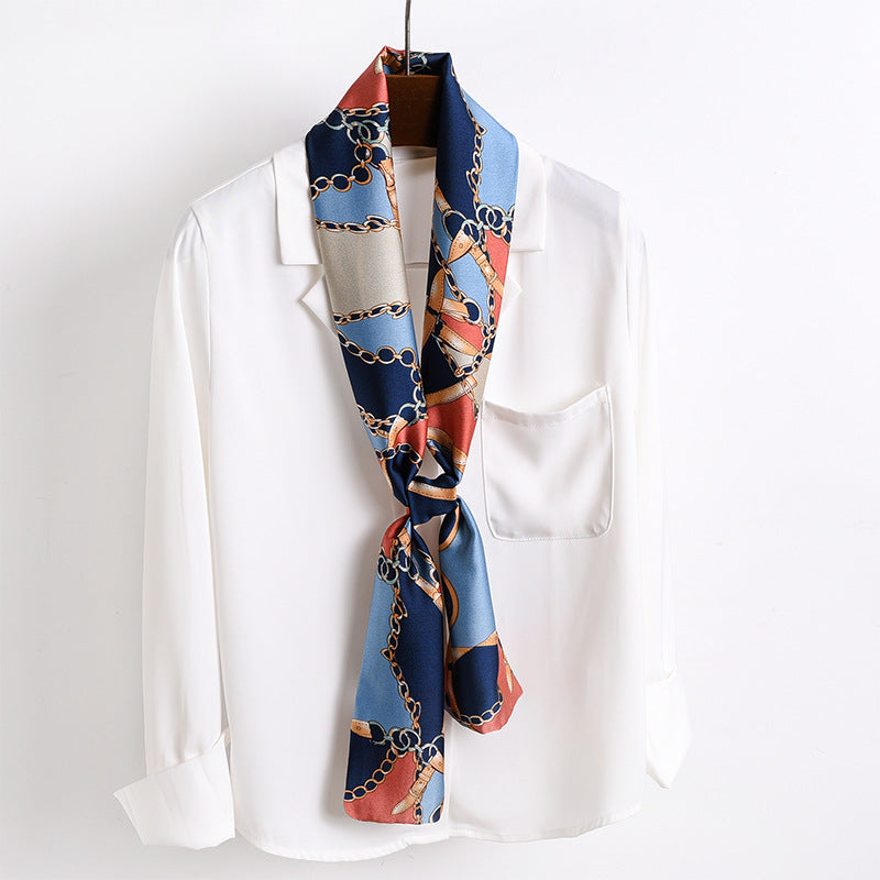 Women's Narrow Strip Small Silk Western Style Fashion Scarfs