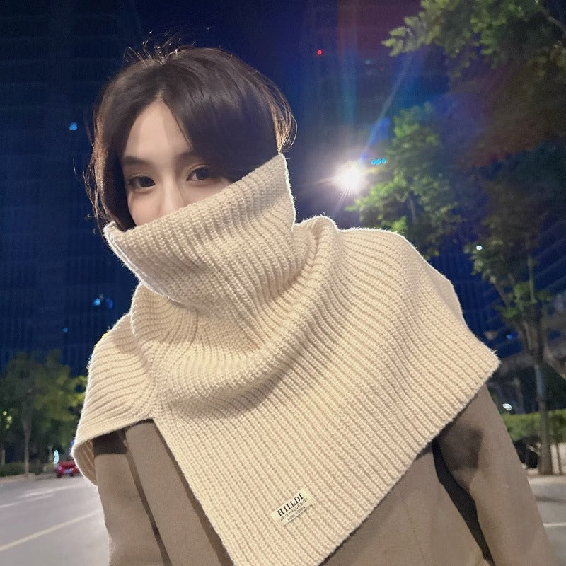 Women's With Turtleneck Shawl Korean Knitted Thermal Head Scarfs