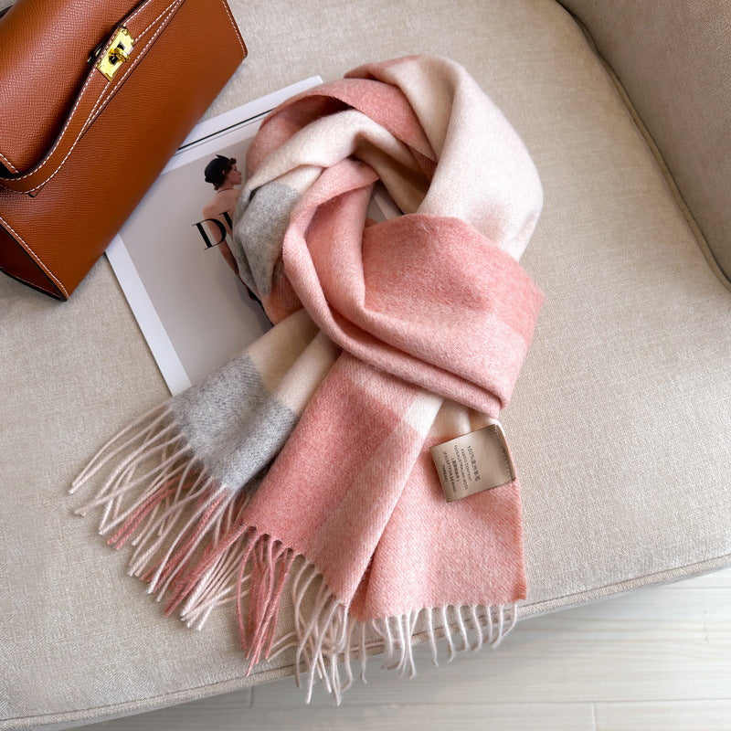 Women's Wool Woolen Plaid Winter Warm Scarfs