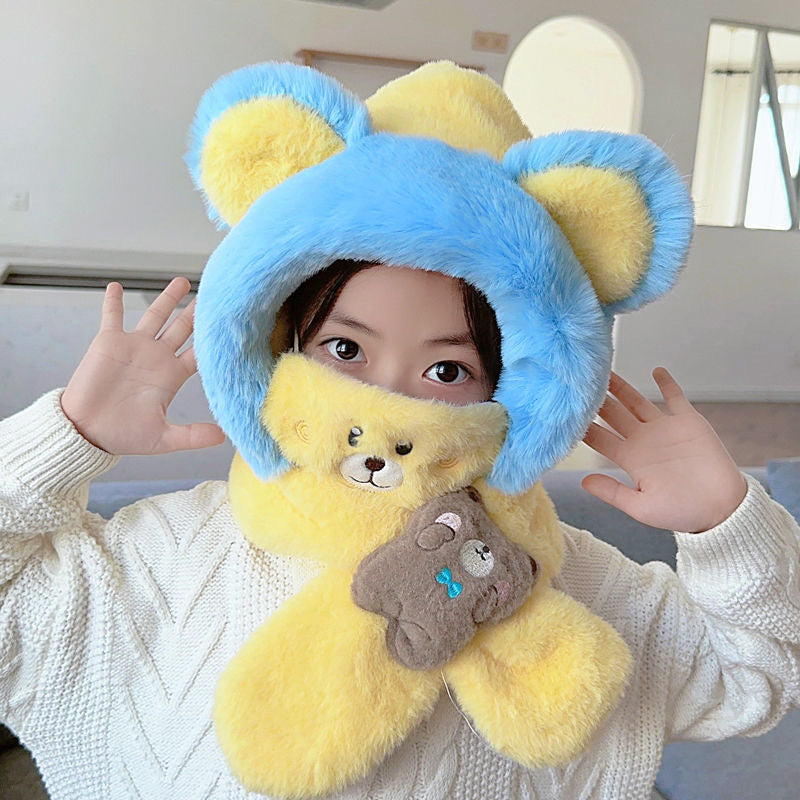 Children's Style Hat Mask One-piece Fleece-lined Earmuffs Warm Keeping Kids' Headwear