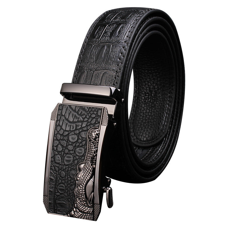 Men's Pattern Cowhide Leather Comfort Click Waist Belts