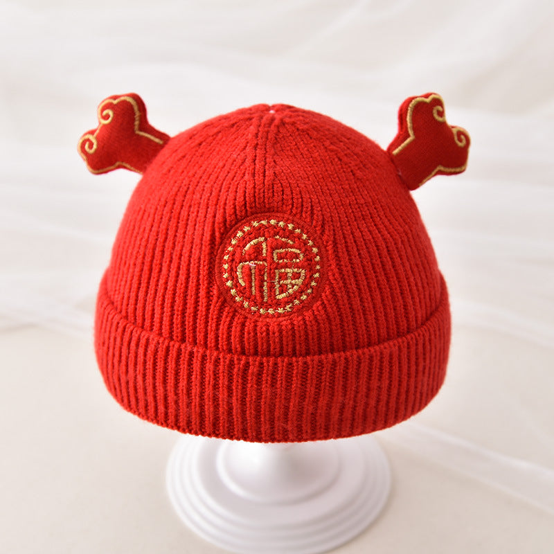 Hat Festive Chinese Red Warm Head Protection Kids' Headwear