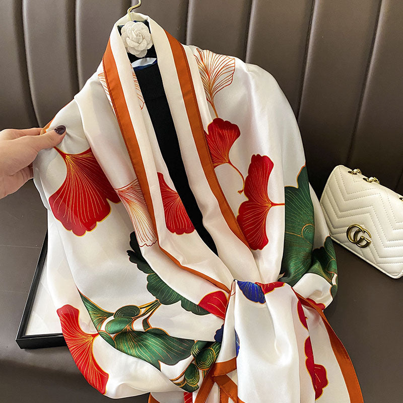 Women's Silk Outer Wear Artificial Fashion Flower Scarfs