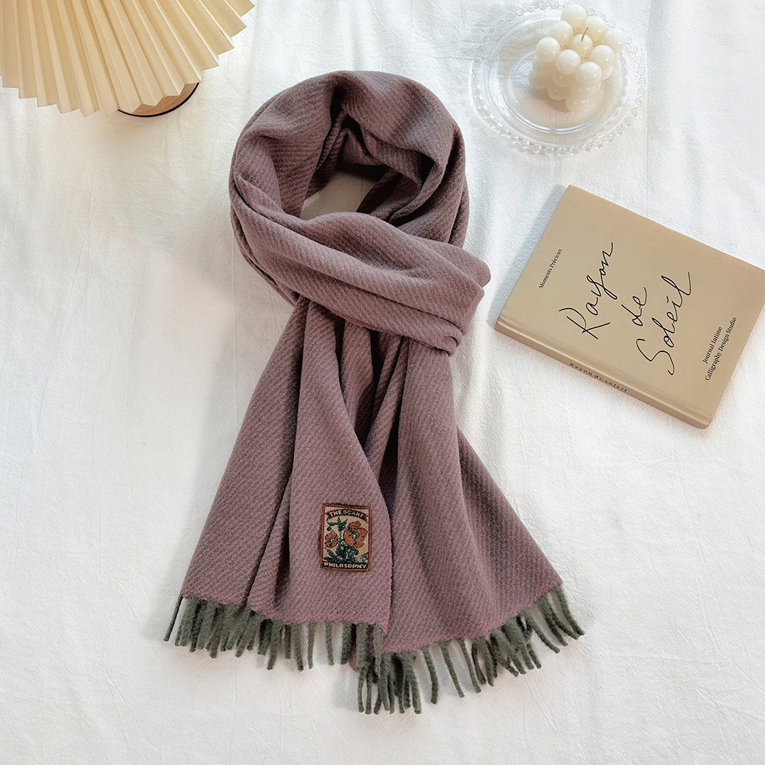 Women's Narrow Style Woolen Yarn Plain Solid Color Scarfs