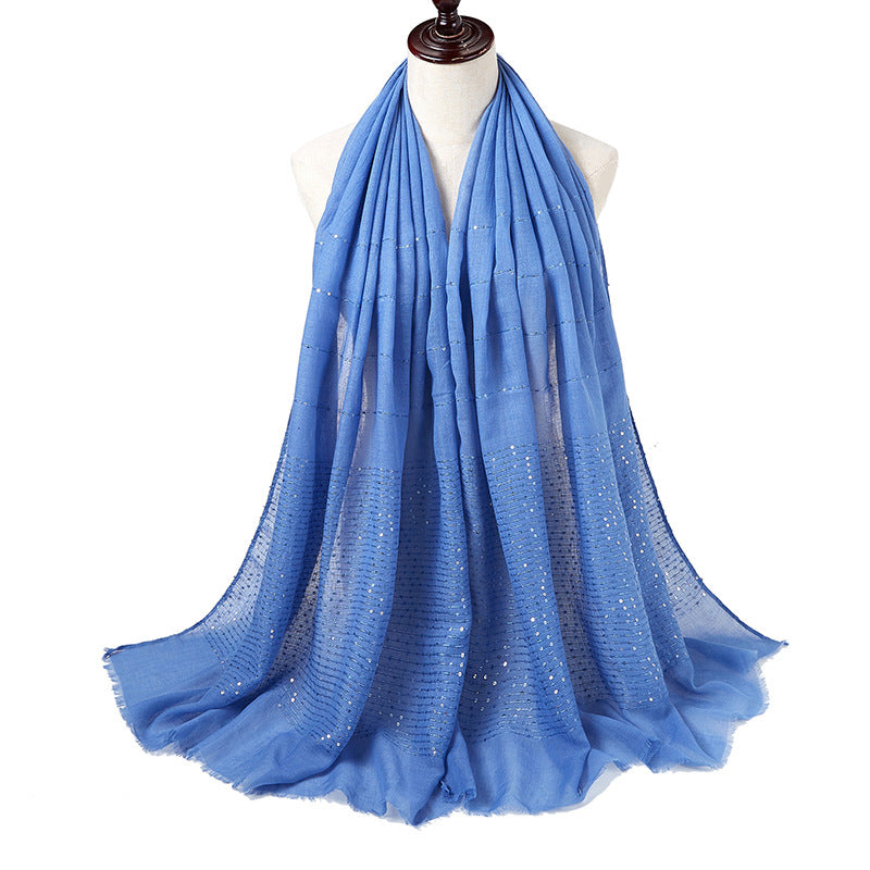 Cotton Linen Tassel Sequined Veil Malay Scarfs