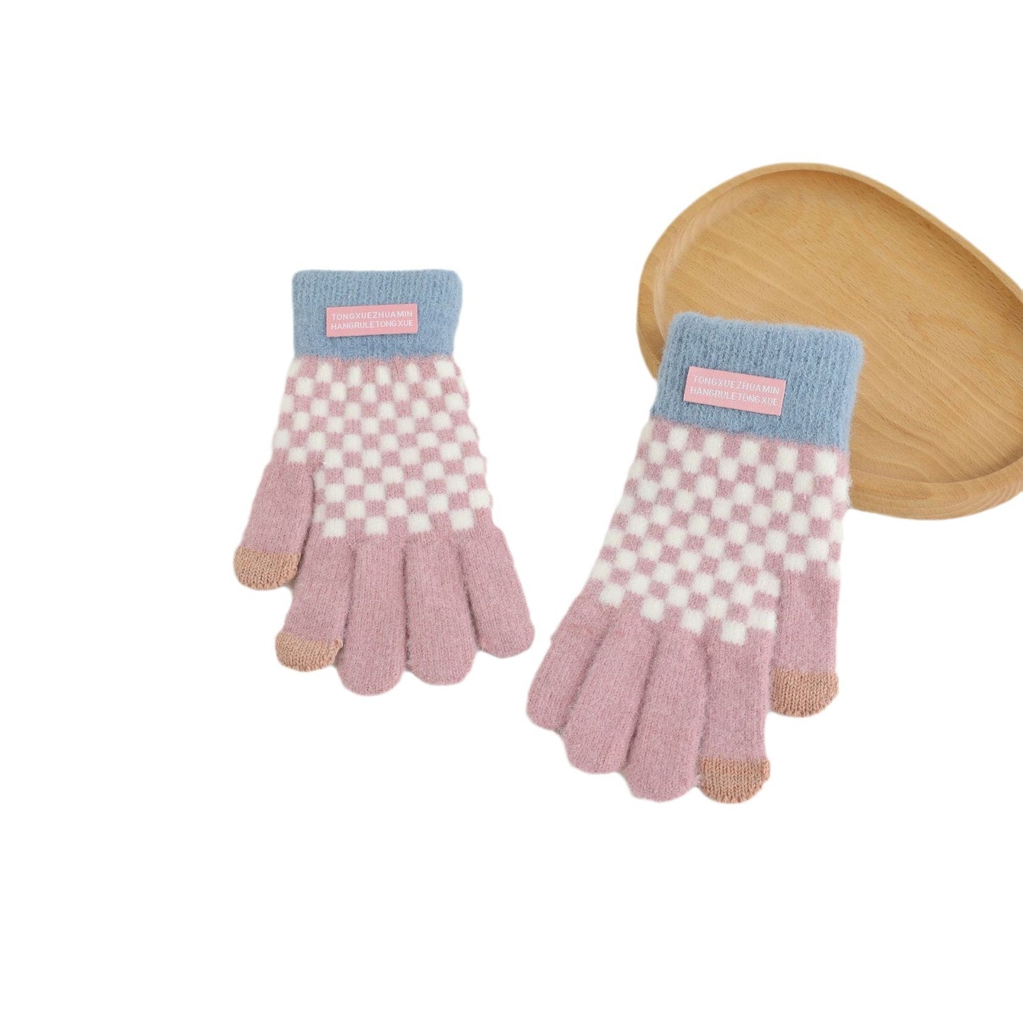 Women's Warm Thickened Fleece Woolen Labeling Full Gloves