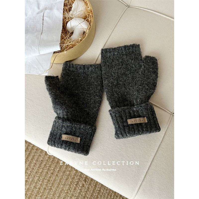 Women's Color Knitted Half Finger Knitting Touch Gloves