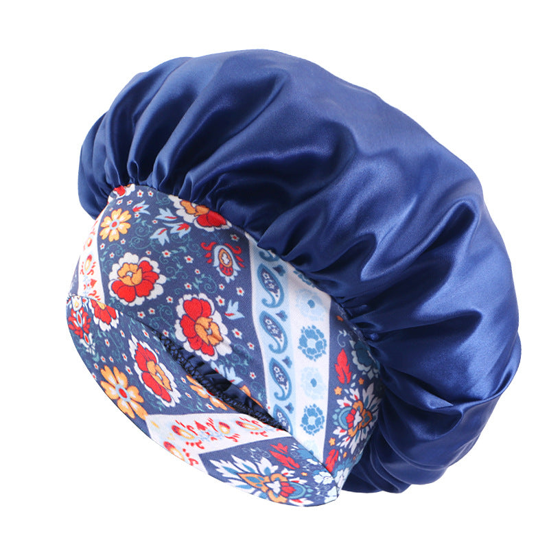 Print Elastic Wide-brimmed Satin Nightcap Beauty Hats & Caps