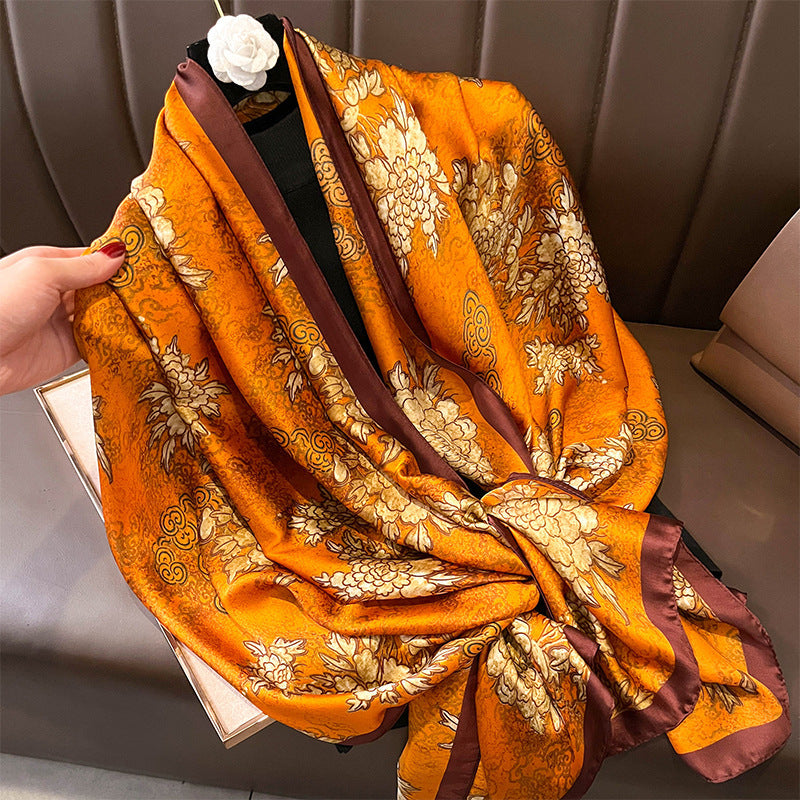 Women's Silk Outer Wear Artificial Fashion Flower Scarfs