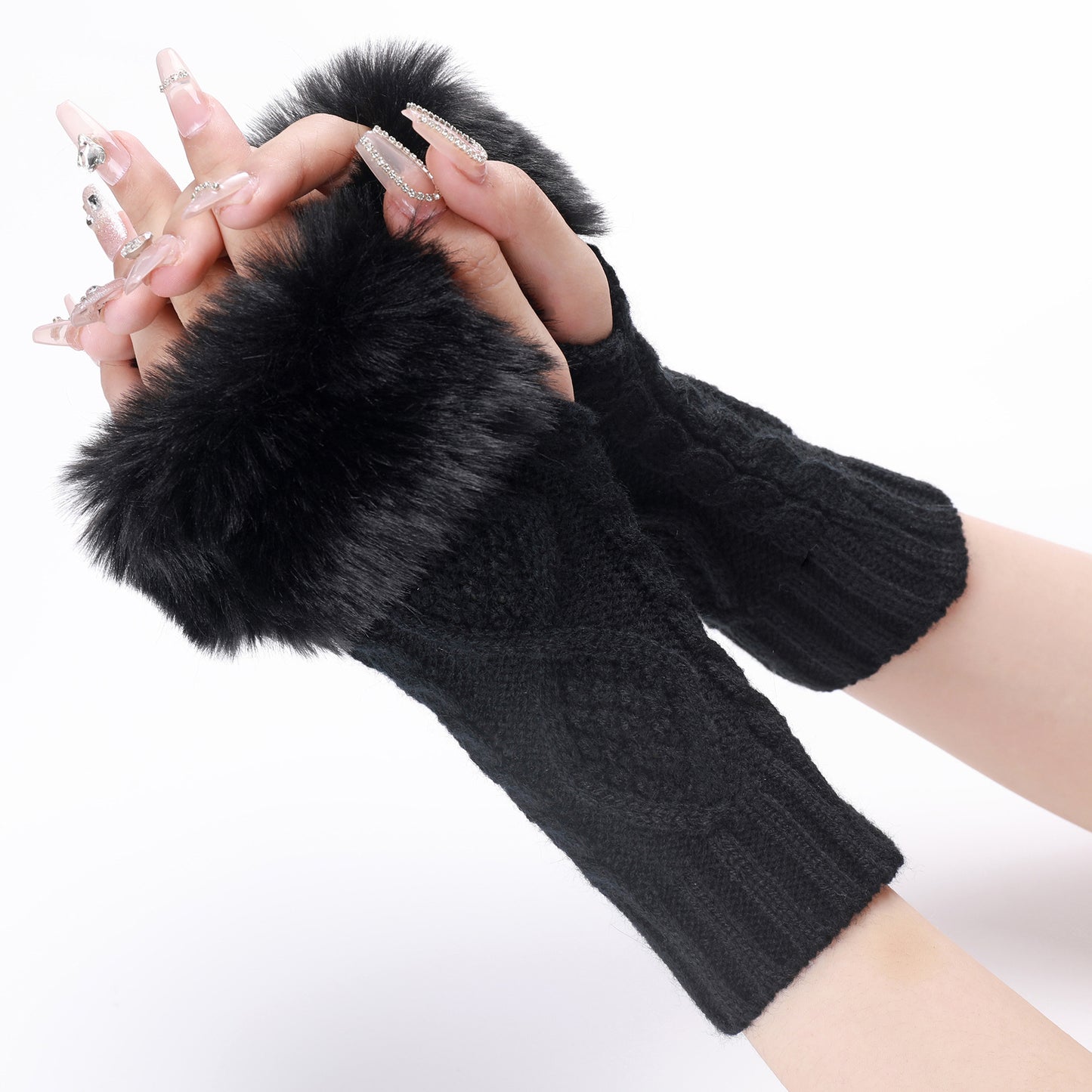 Women's Woolen Oversleeve Knitted Warm Open Finger Gloves