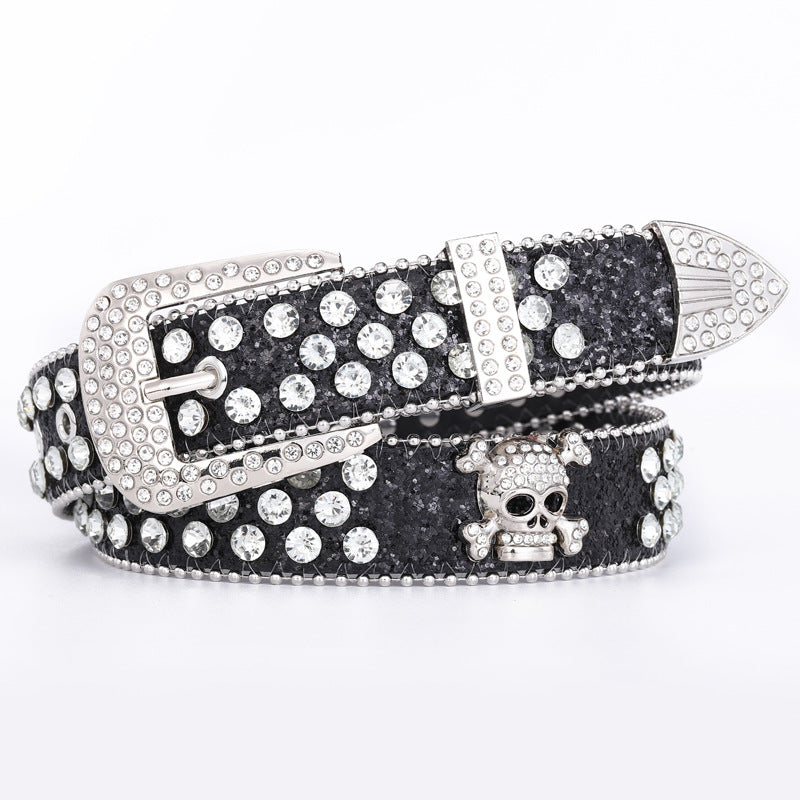 Women's Three-piece Rhinestone Inlaid Decorative Skull Personality Diamond Belts