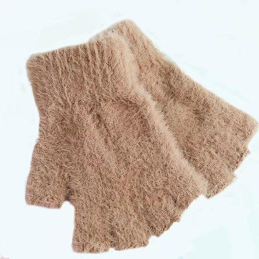 Women's Thickened Fleece Solid Color Coral Veet Gloves