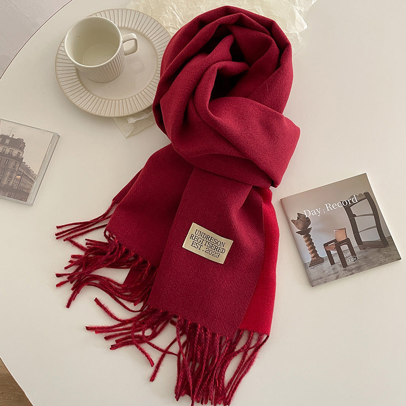 Women's Solid Color Double-sided Artificial Cashmere Elegant Tassel Scarfs