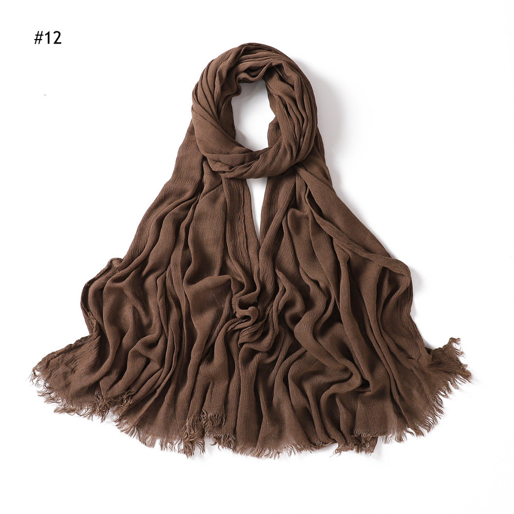 Women's Pleated Solid Color Rayon Split Breathable Scarfs