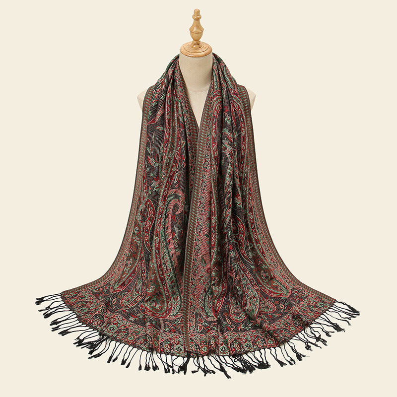 Women's Classic Cashew Embroidery Tassel Popular Travel Scarfs