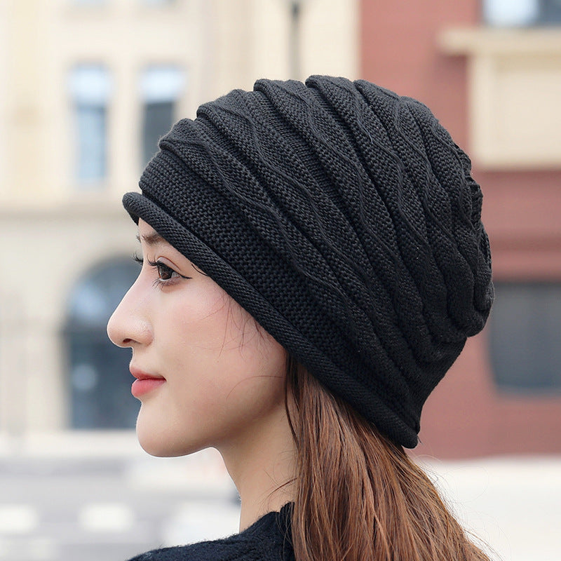 Women's Pleated Curling Sleeve Knitted Hat Pile Hats & Caps