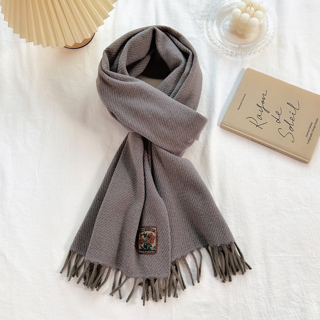 Women's Narrow Style Woolen Yarn Plain Solid Color Scarfs