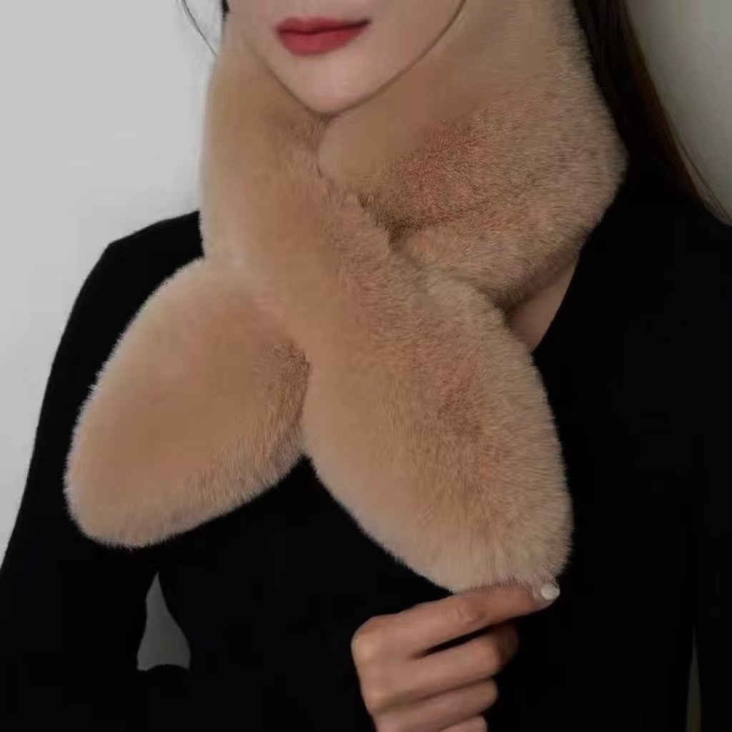 Women's Rex Rabbit Furry Korean Style Versatile Cross Small Dovetail Scarfs