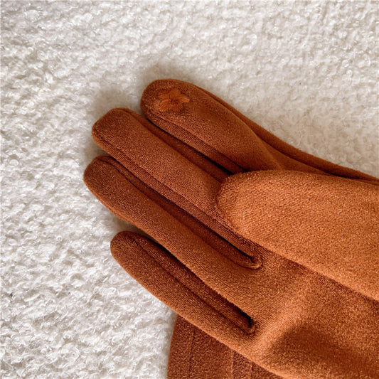 Women's Warm Suede Coffee Fur Buckle Caramel Thickened Veet Cold Gloves