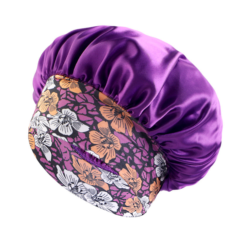 Print Elastic Wide-brimmed Satin Nightcap Beauty Hats & Caps