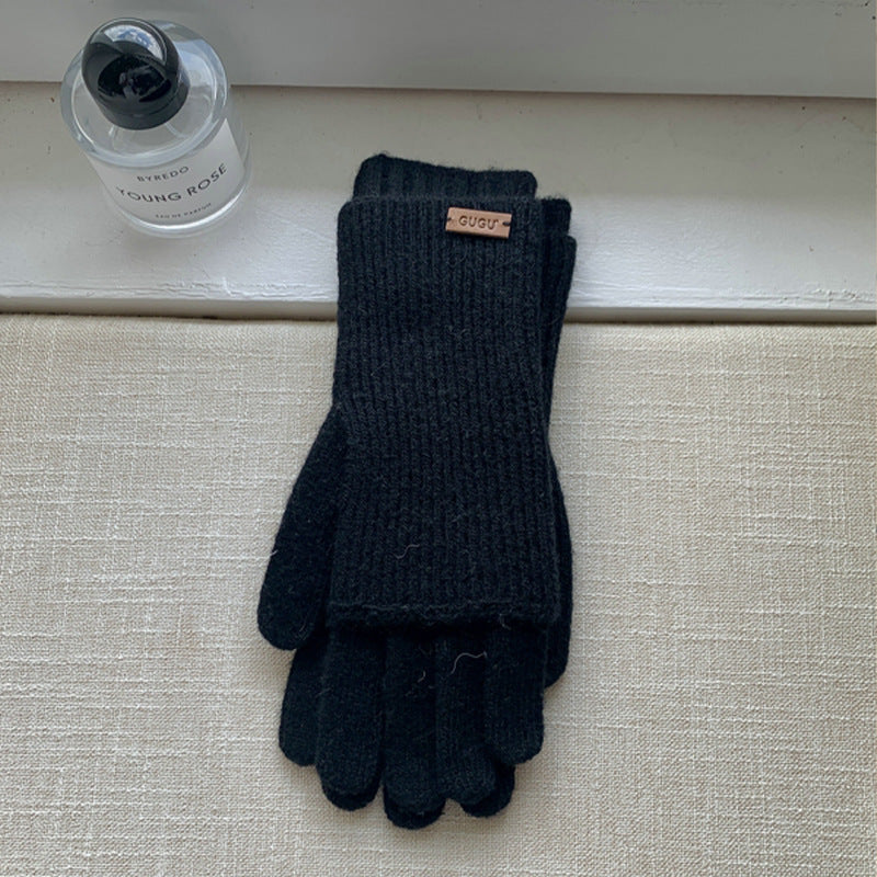 Women's Knitting Wool Split Finger Riding Tide Gloves