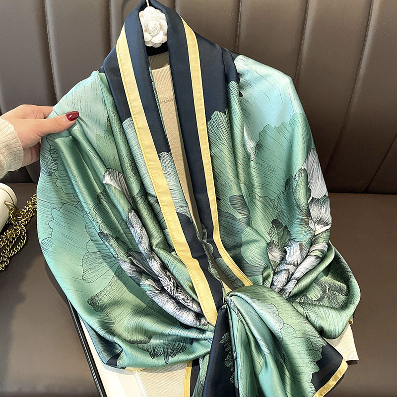 Women's Silk Outer Wear Artificial Fashion Flower Scarfs