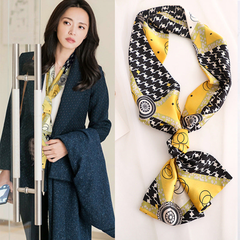 Women's Narrow Strip Small Silk Western Style Fashion Scarfs