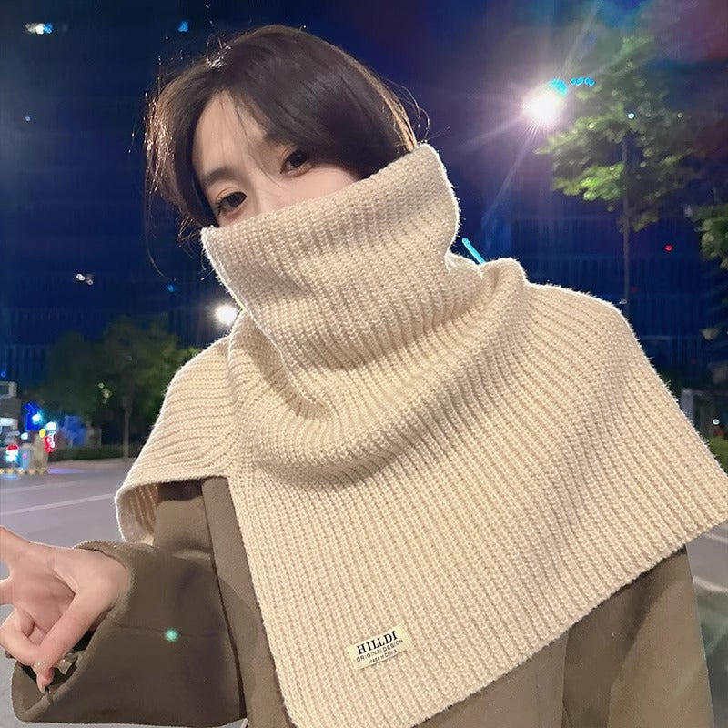 Women's With Turtleneck Shawl Korean Knitted Thermal Head Scarfs