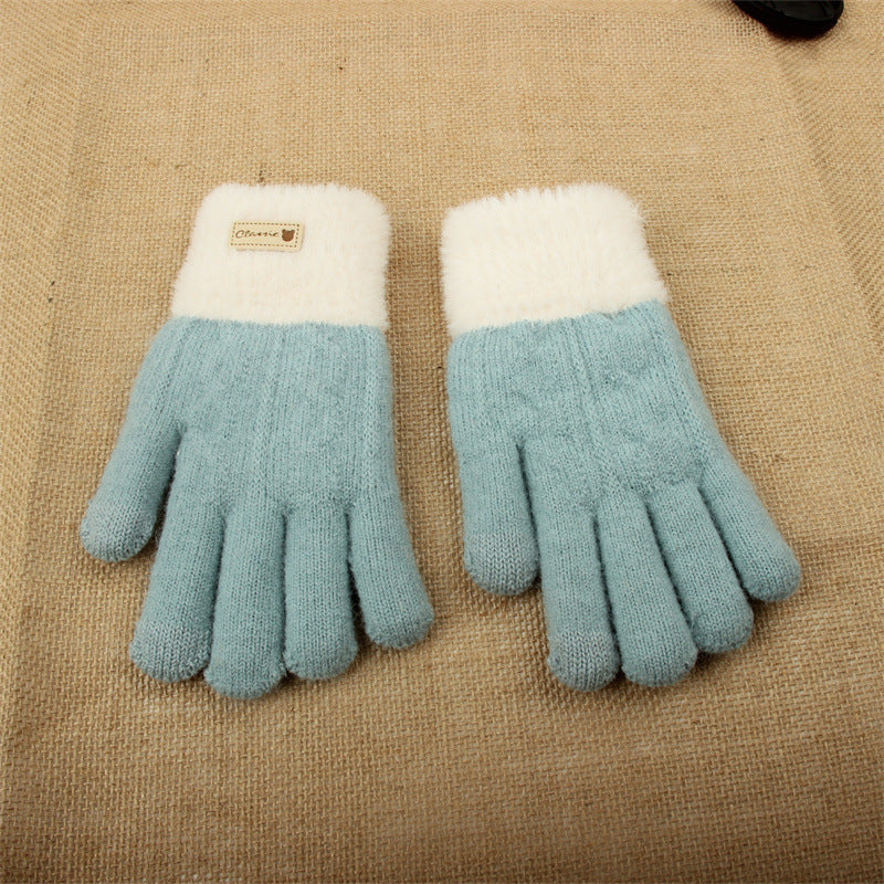 Women's Knitted Knitting Wool Winter Warm Thickened Fleece Touch Gloves