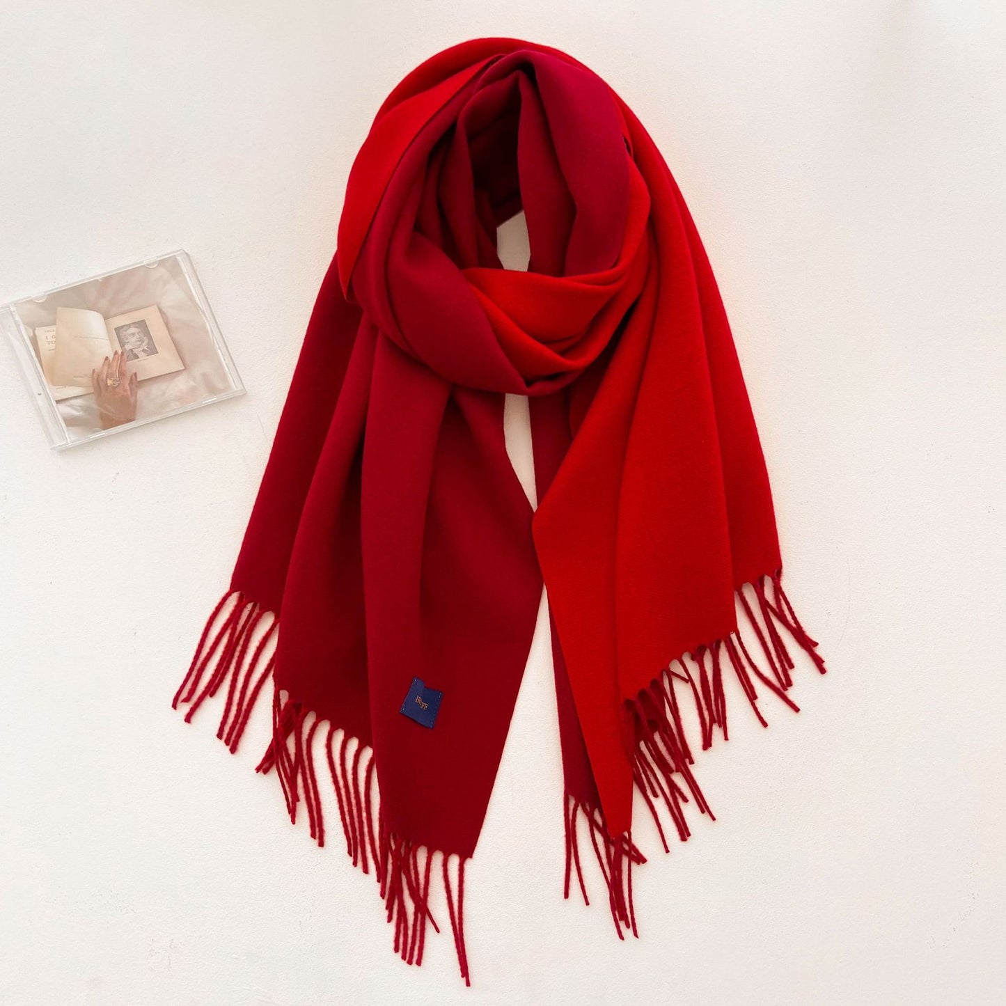 Women's Solid Color Tassel Satine Double-sided Shawl Scarfs