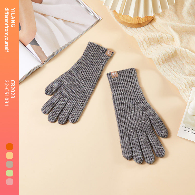 Women's Fleece-lined Thermal Knitting Touch Screen Gradient Color Korean Gloves