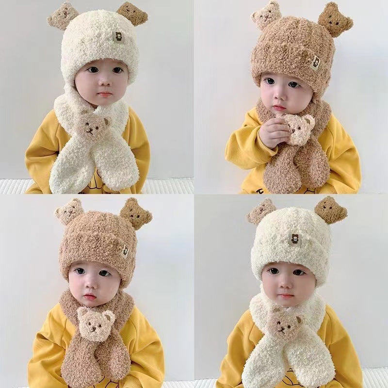 Hat Plush Two-piece Set Boys Bear Cute Kids' Headwear