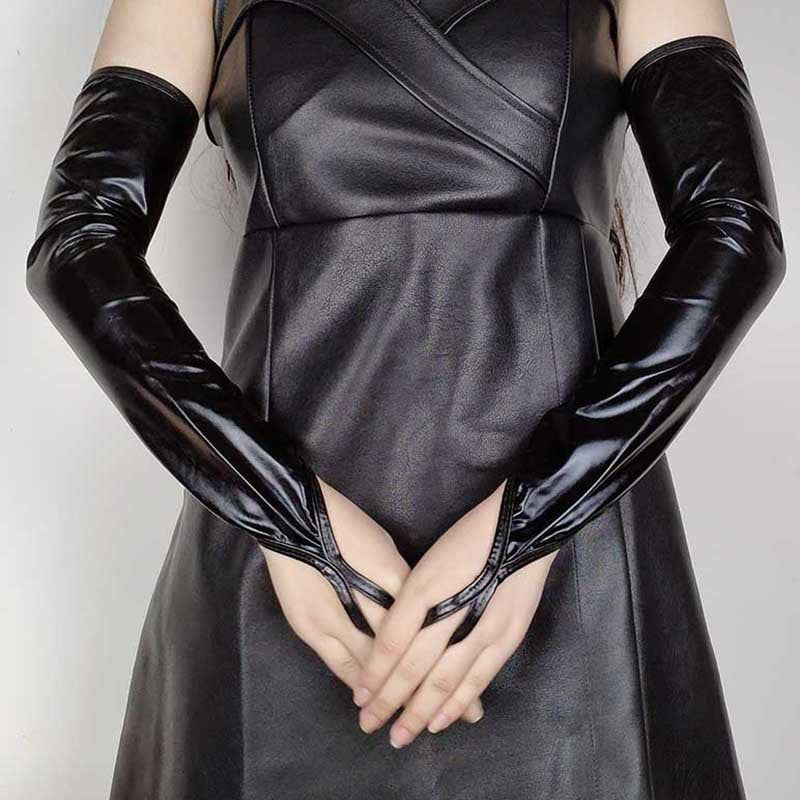 Hook Finger Coated Patent Leather Female Open Pole Gloves