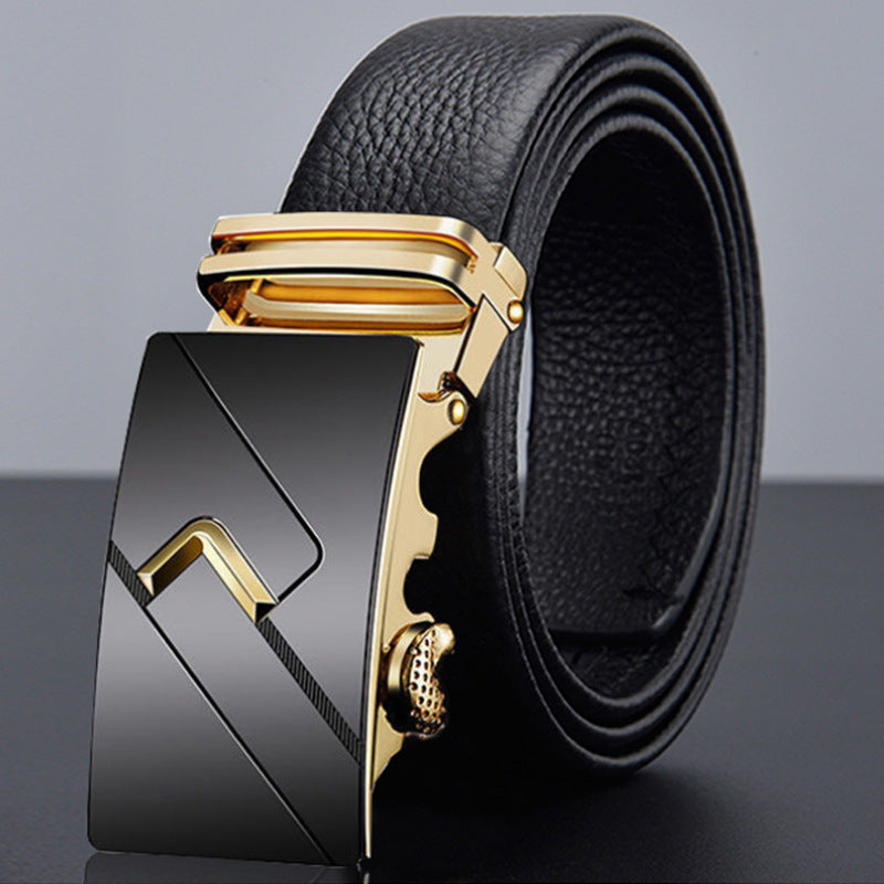 Men's Automatic Buckle Leather Medium Green Casual Belts