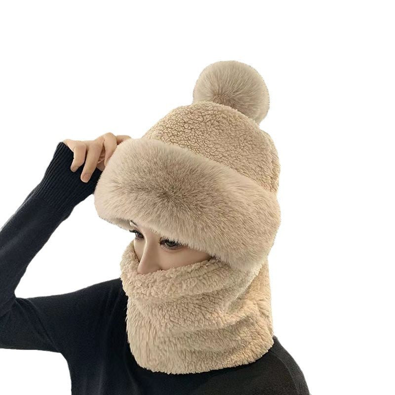 Women's Plush Thickened Cold Protection Hat Integrated Earflaps Hats & Caps