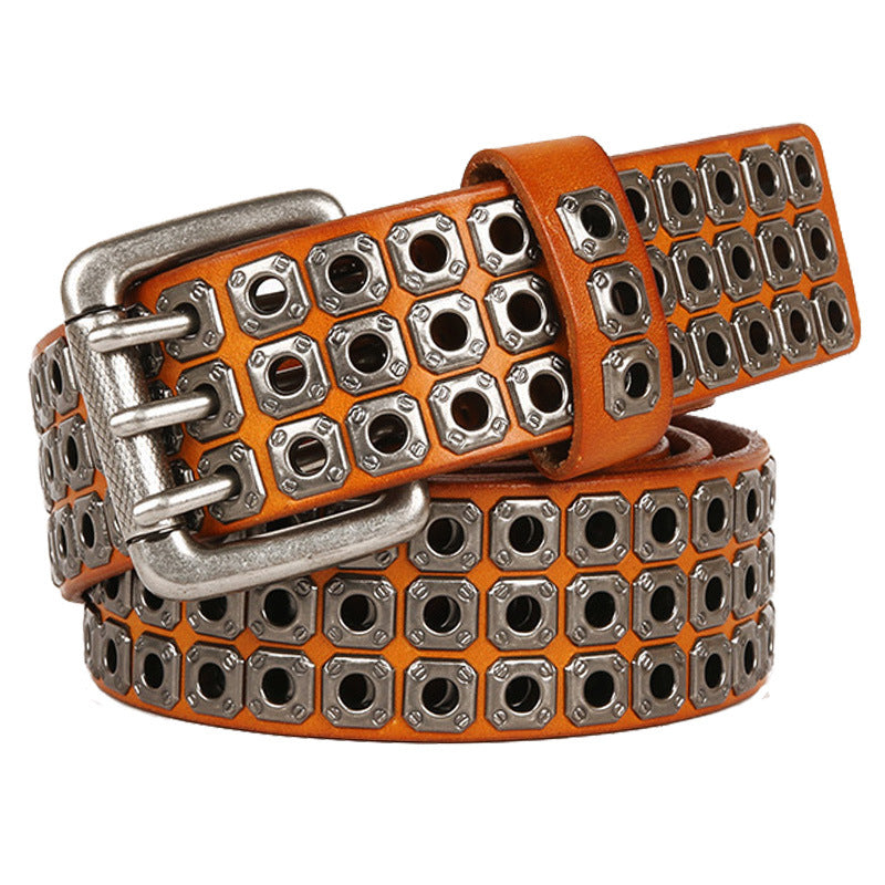 Women's & Men's Punk Eyelet Rivets First Layer Cowhide Belts