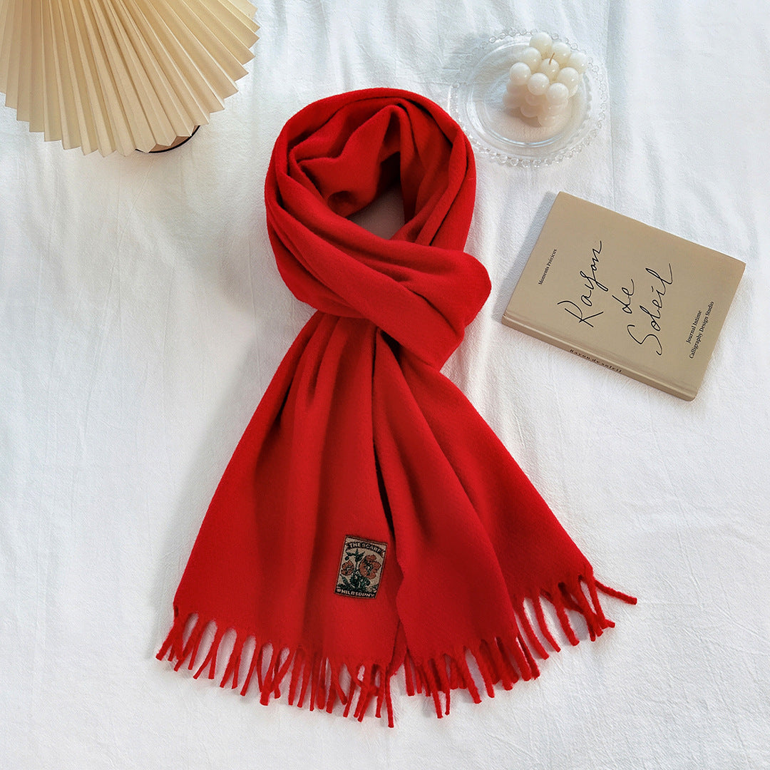 Women's Narrow Style Woolen Yarn Plain Solid Color Scarfs