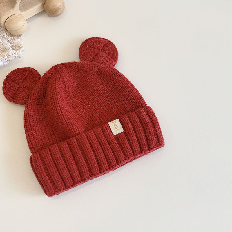 Style Solid Color Round Ears Woolen Kids' Headwear