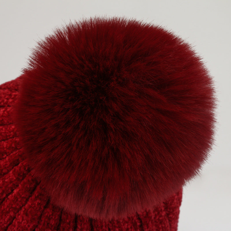 Women's Knitted Woolen Winter Thickening Fur Ball Hats & Caps