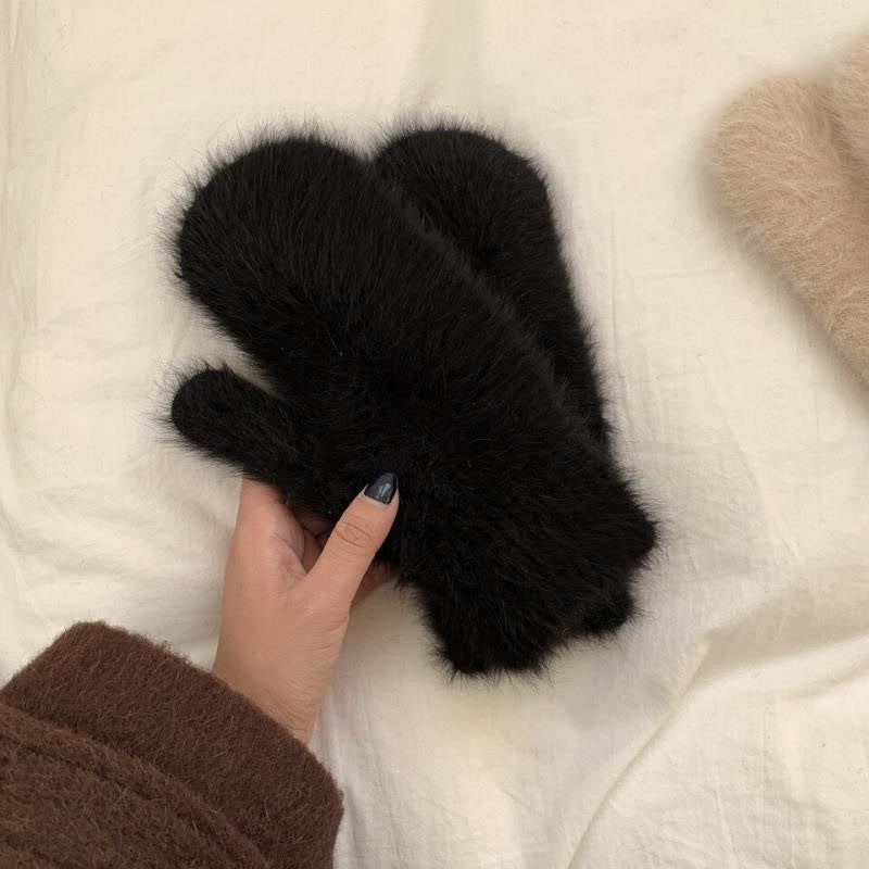 Women's Winter Cute Warm Good-looking Cycling Artificial Mink Hair Korean Gloves